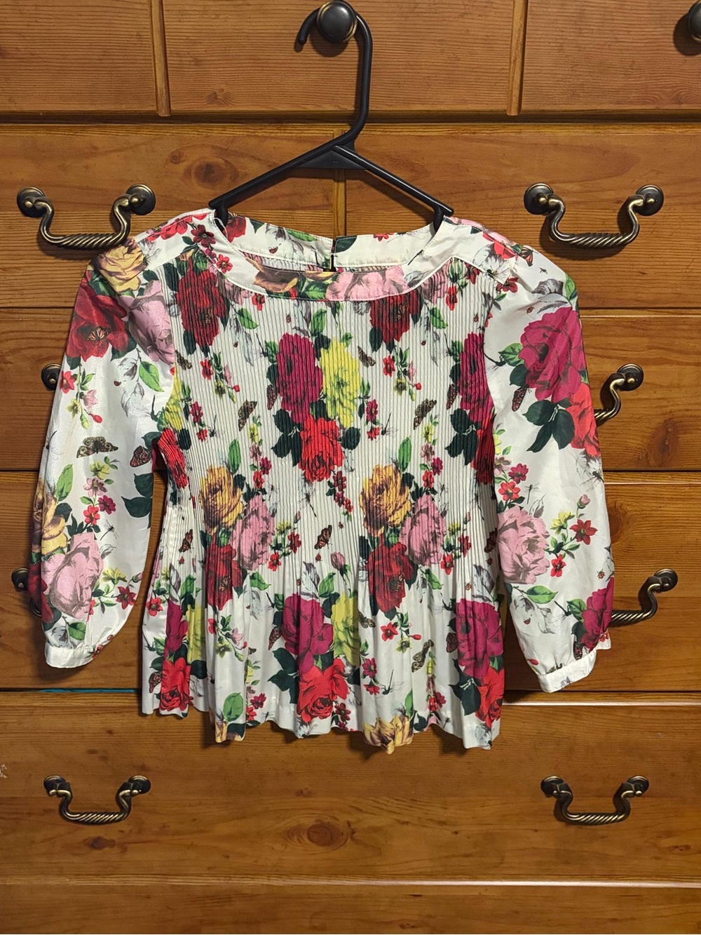 Baker by Ted Baker Cream Floral Pleated Girls' Blouse - Pink, Red, Yellow, Green